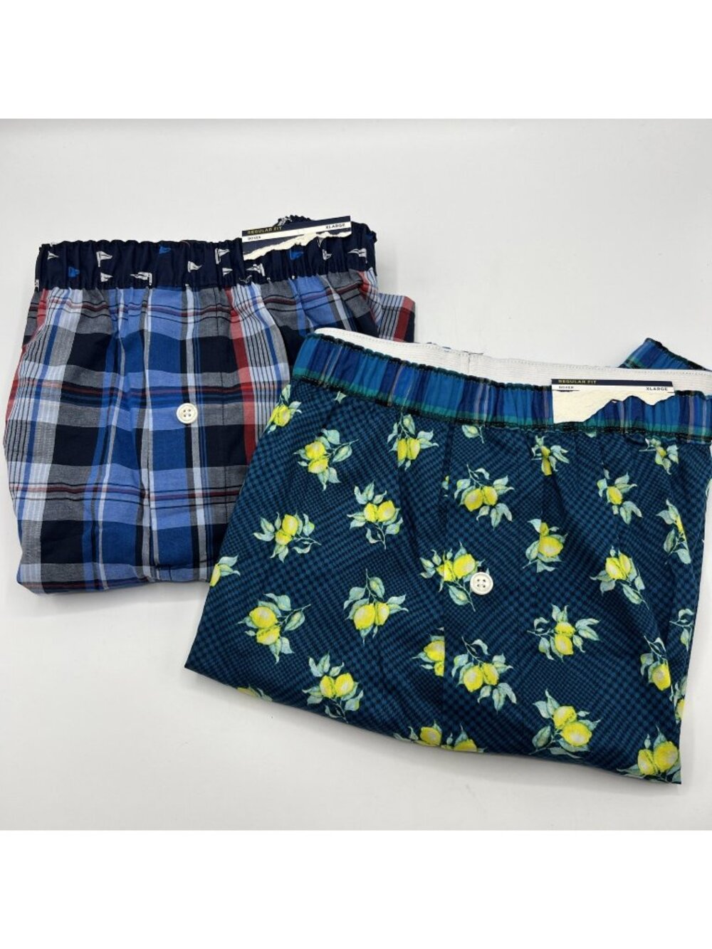 Stafford Boxer Shorts Plaid Lemons Cotton XL JCPenney NWT Lot 2 Pair